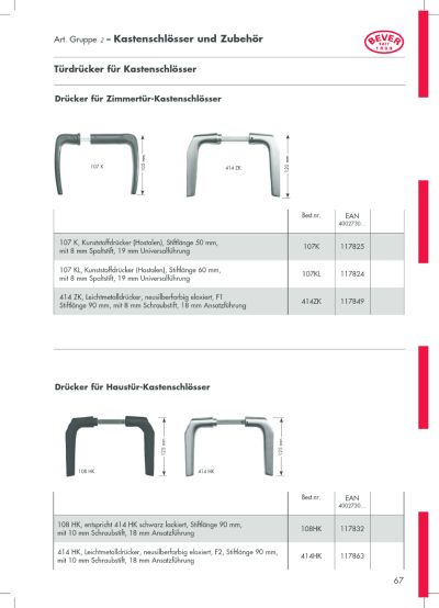 UPVC-Türgriffe – Schwarz – Hebel/Hebel – 92 mm PZ (Mitte) – 122 mm